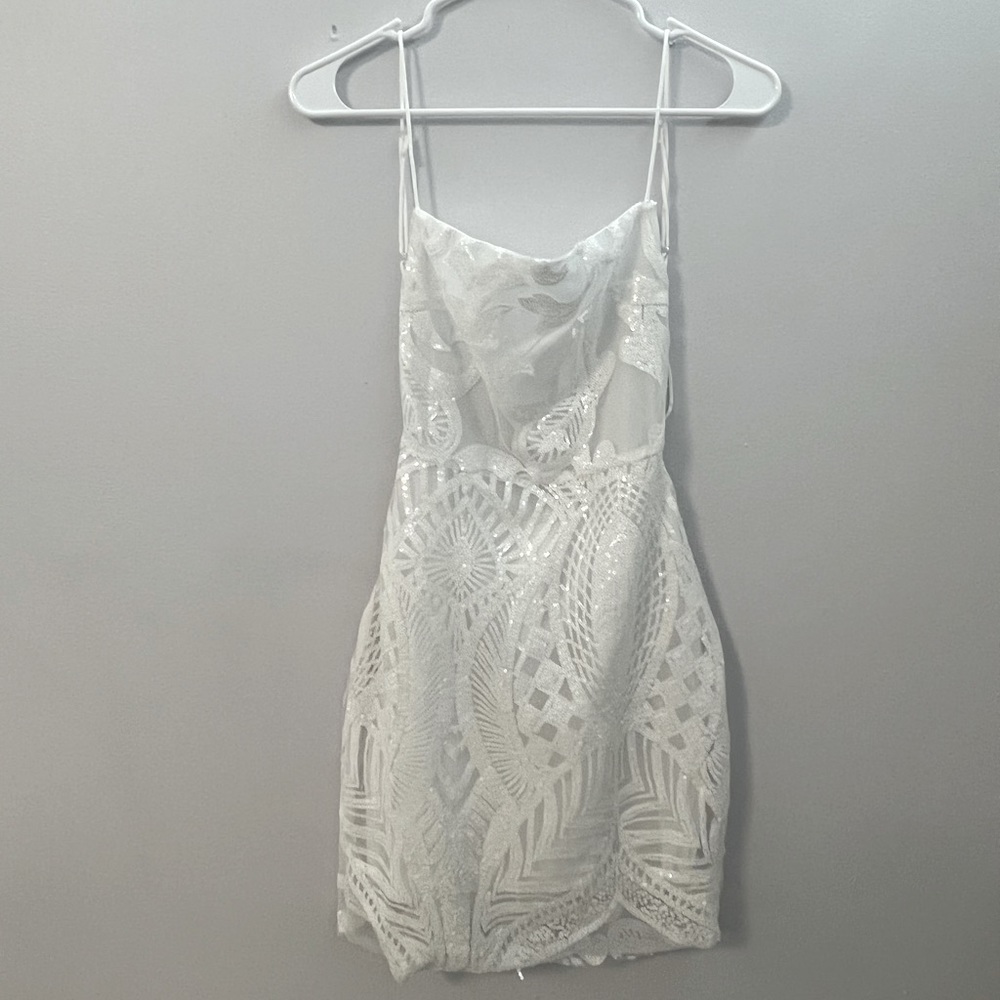 White Sparkly Mini Formal Dress